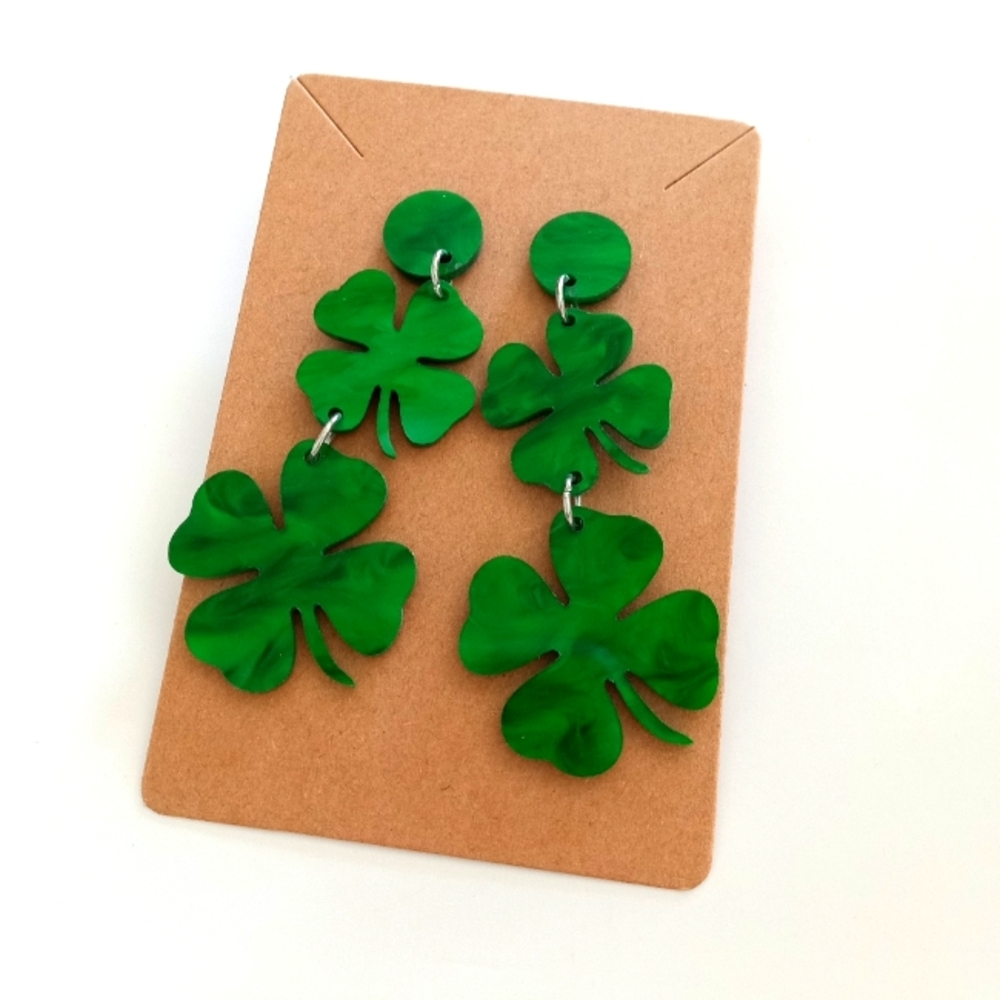 Green Clover Drop Earrings
